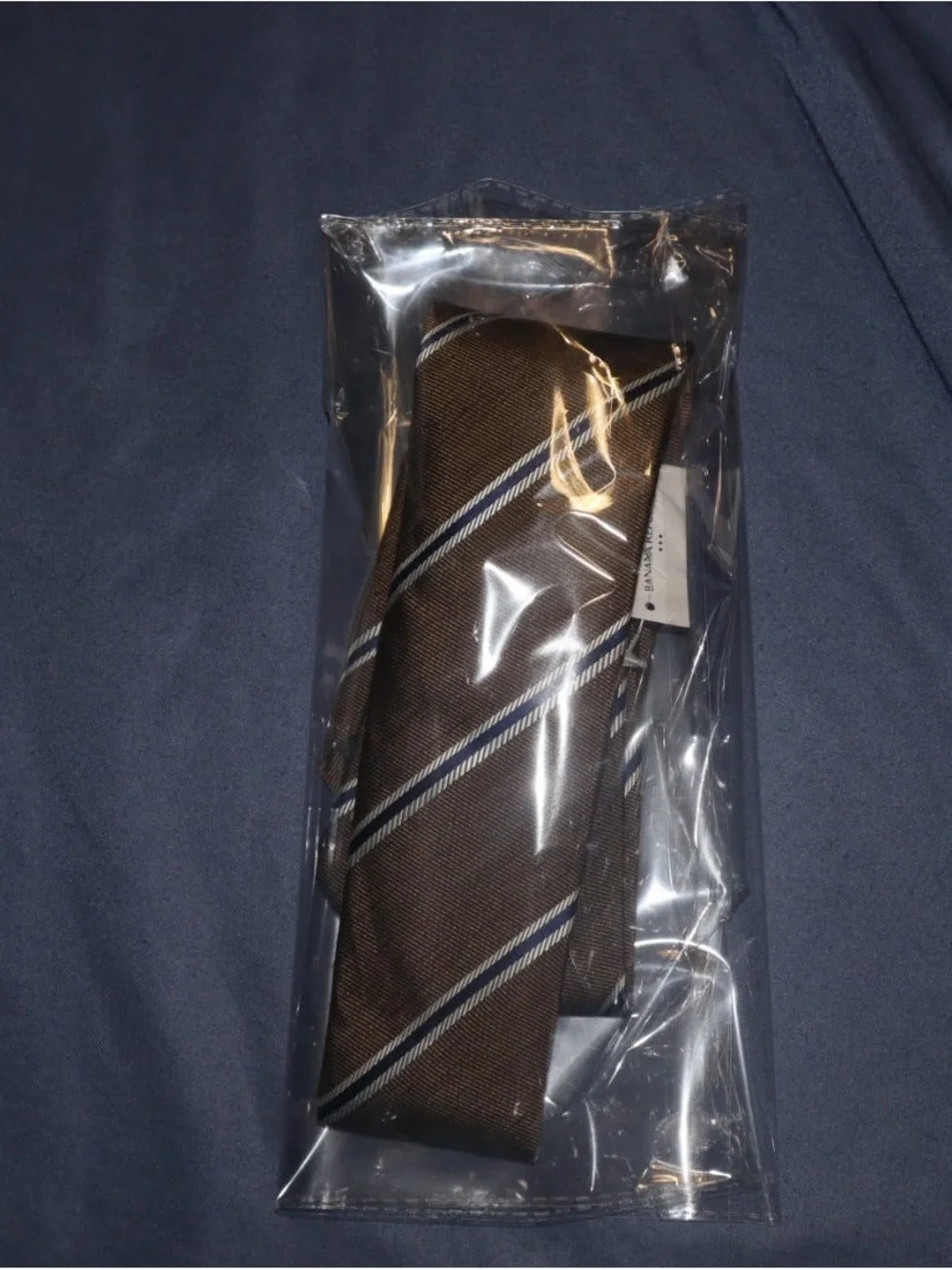Classic Brown Stripe Men's Tie - Blue & White Accent